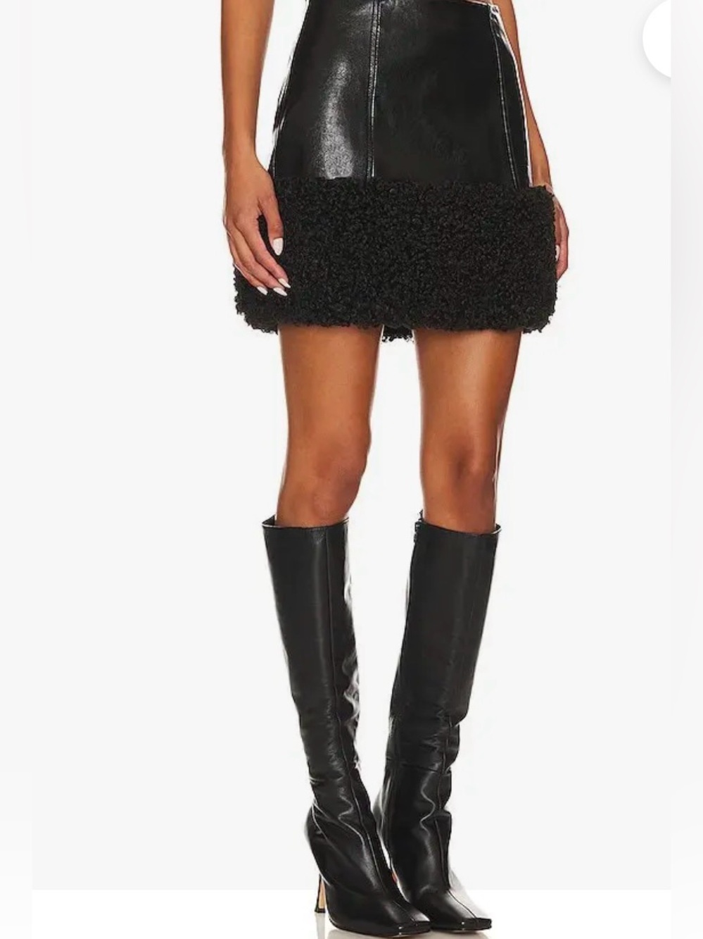 NWT Milly Black Faux Leather Mini Skirt with Shearling Hem